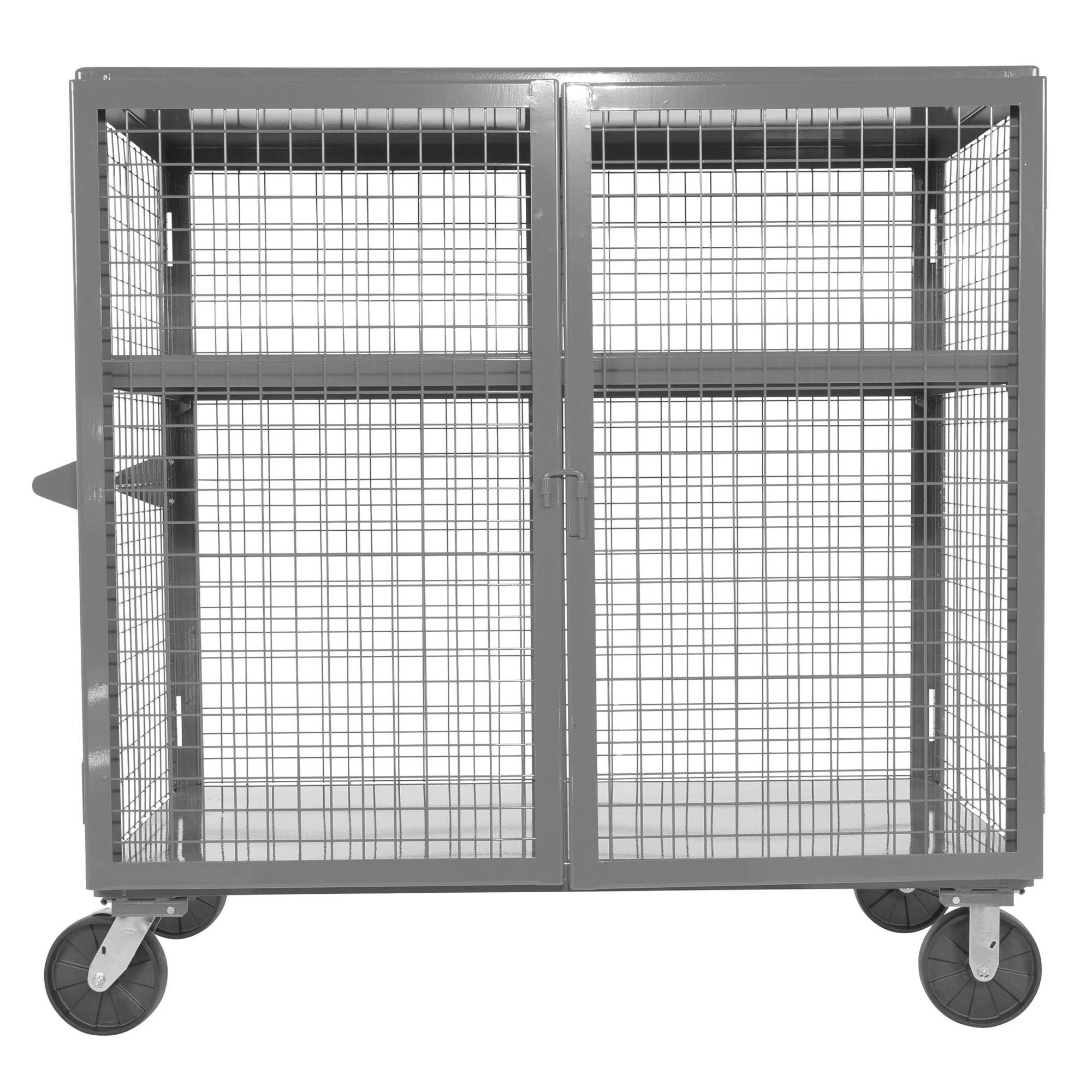 Vestil Welded Steel Expanded Metal Security Cart - 2000 Lb. Capacity, 2 Shelves, Hinged Door, Model# SCW-XM-3060-GYSG